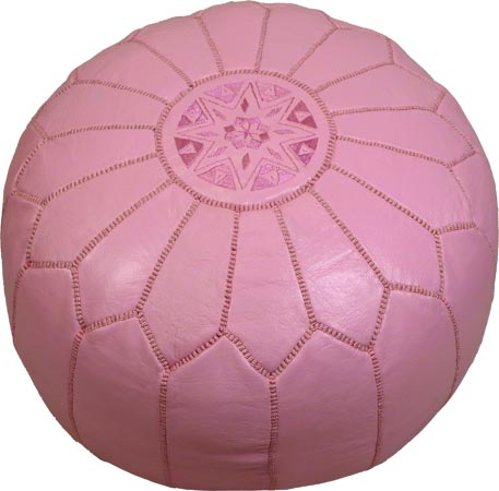 Pink color handsewn and hand dyed leather poufs