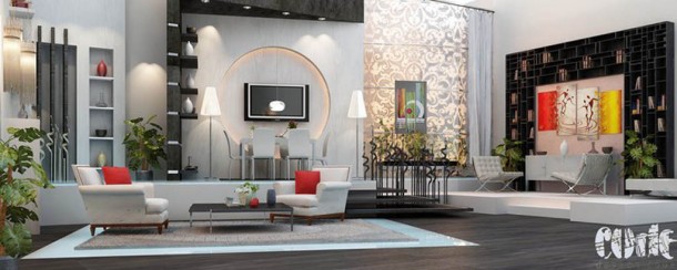 Grey And Black Living Room Interior Rendering
